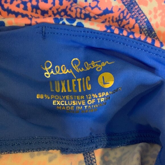 Lilly Pulitzer Pink Blue Maybe Gator Weekender Crop Leggings NWT, Size L - Picture 3 of 4